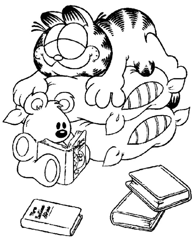 coloriage garfield sur ses oreillers